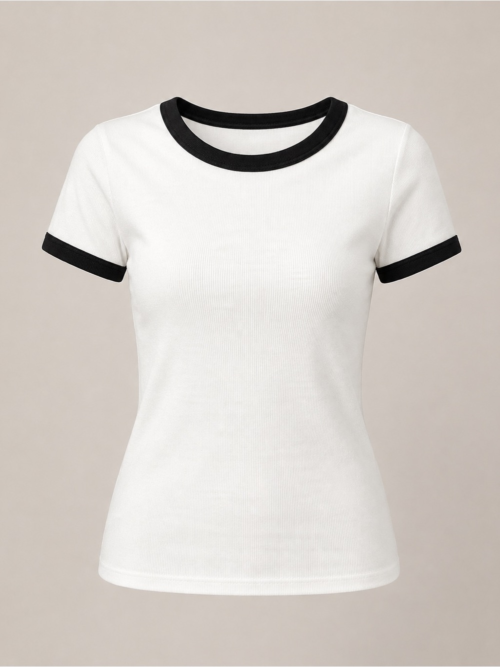 Darong NWT White Black Ringer Tee Ribbed Stretch Top XL